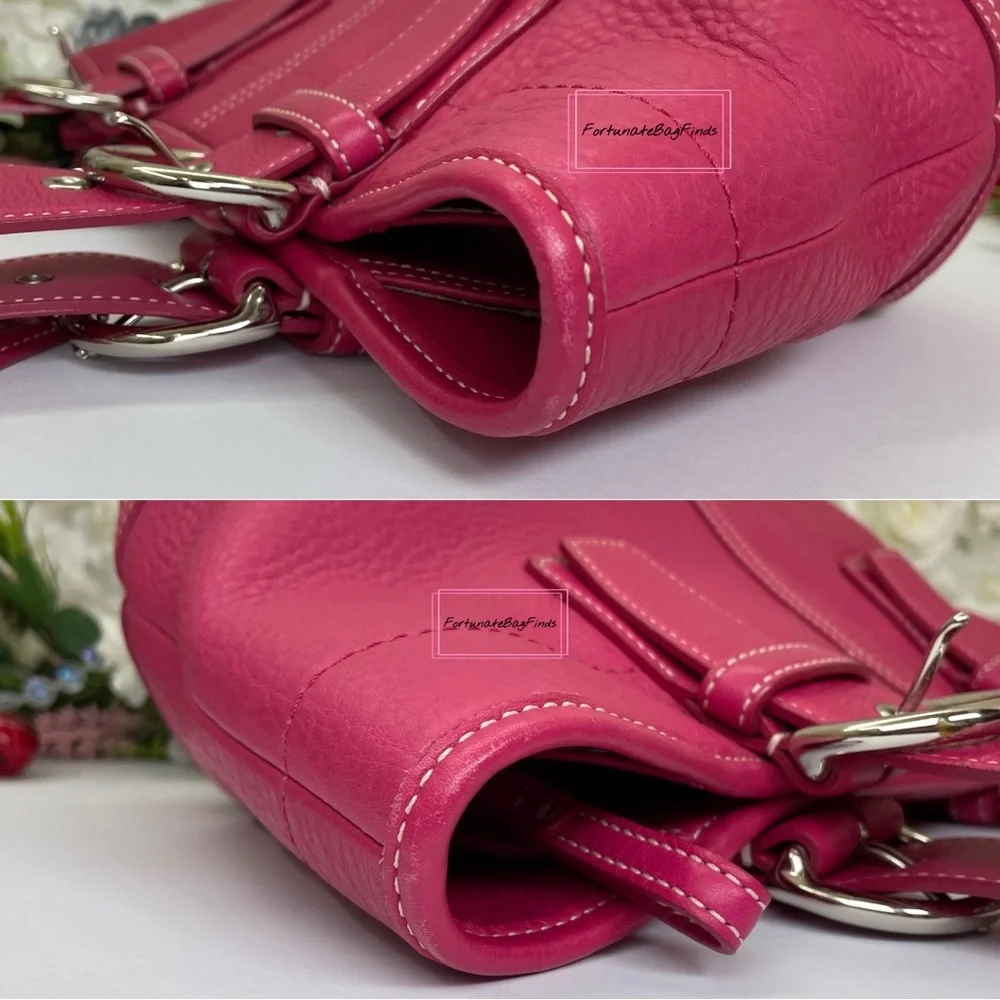 Y2K Vintage Coach Hot Pink Pebble Leather Tote Bag & Strawberry Charm Chain SET - Picture 13 of 16